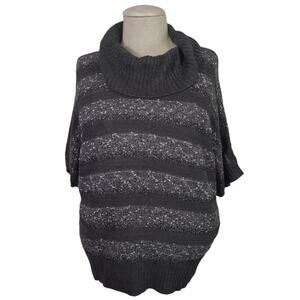 AGB SZ 1X Sweater Grey Metallic Striped Cowel Neck Short Sleeve